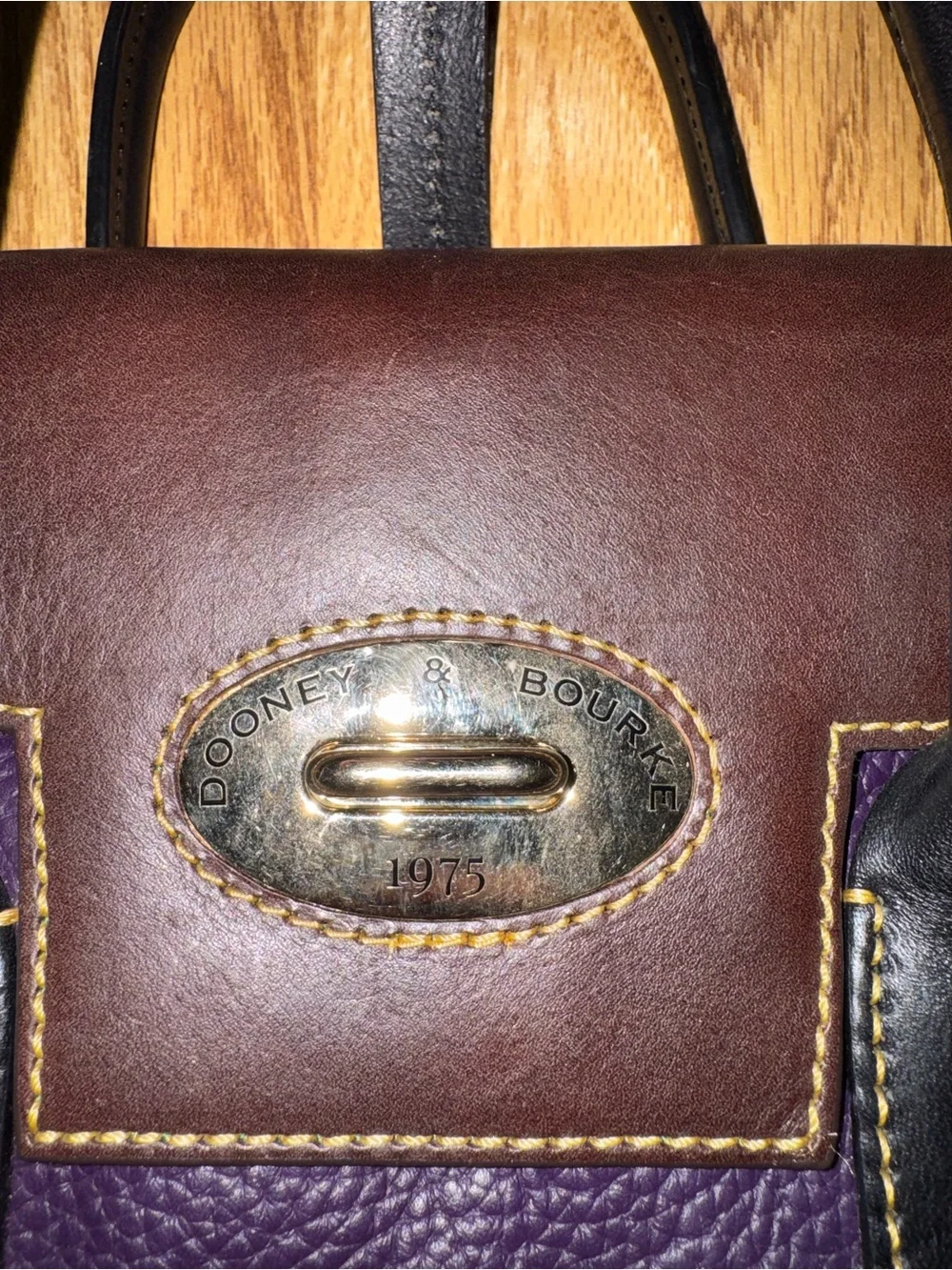 Dooney & Bourke Verona Elisa Pebbled Leather Satchel Purple Brown Crossbody Bag